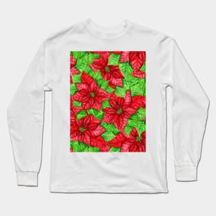 Poinsettia watercolor Christmas pattern Long Sleeve T-Shirt